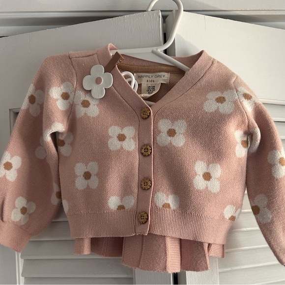 🌸5 for $30🌸Happily Grey Kids' Floral Cardigan and Skirt Set + hair clip - Pink - Picture 3 of 8